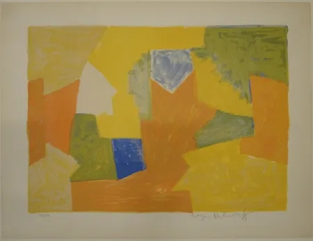 Lithographie Poliakoff - Composition jaune, orange et verte / Komposition Gelb, Orange und Grün. 