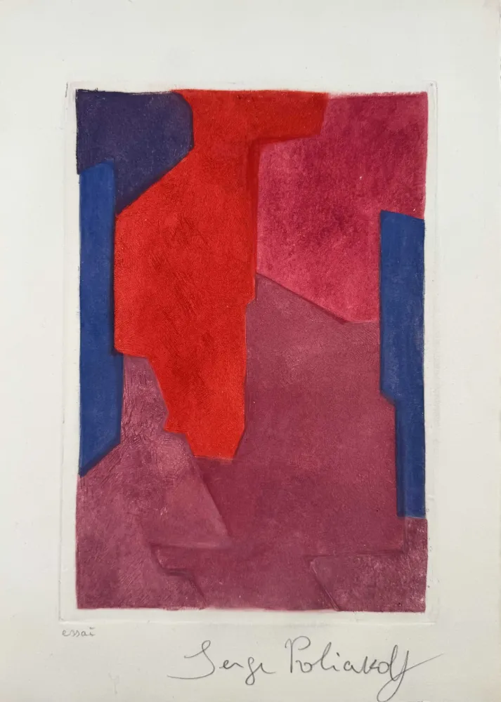 Eau-Forte Et Aquatinte Poliakoff - Composition mauve, bleue et rouge XXI 