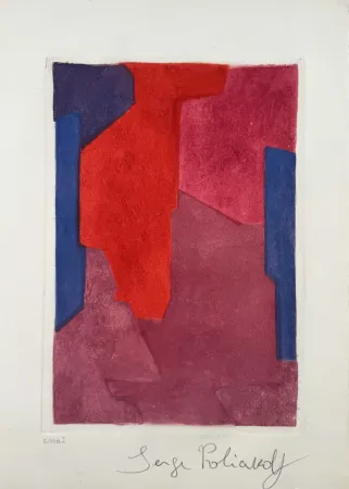 Eau-Forte Et Aquatinte Poliakoff - Composition mauve, bleue et rouge XXI 