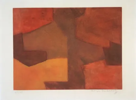 Gravure Poliakoff - Composition orange et rouge XXIX 