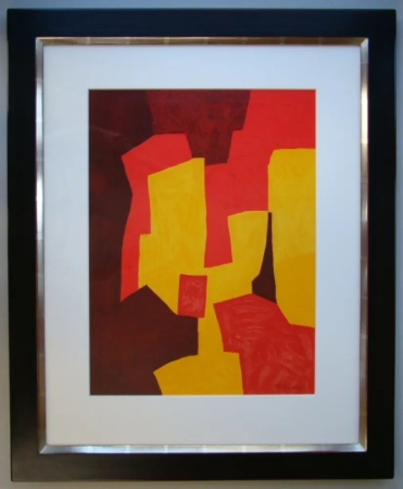 Lithographie Poliakoff - Composition rouge, jaune et brune