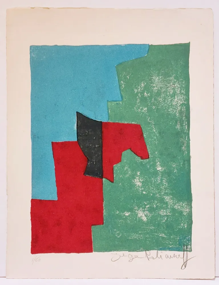 Lithographie Poliakoff - Composition rouge, verte et bleue L32 