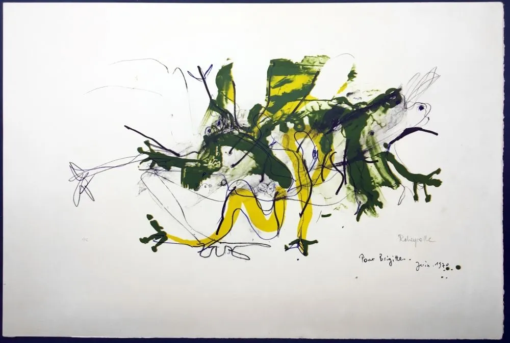 Lithographie Rebeyrolle - GRENOUILLES. Lithographie signéeet dédicacée (1970).