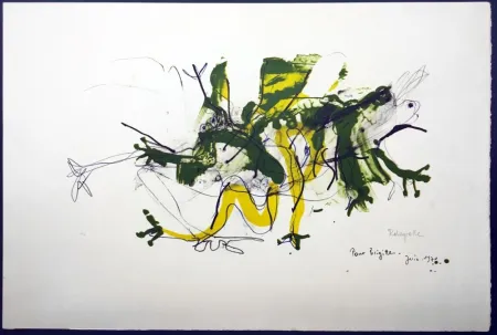 Lithographie Rebeyrolle - GRENOUILLES. Lithographie signéeet dédicacée (1970).
