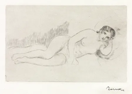 Gravure Renoir - Femme nue couche (tournée a droite) 1ere planche 