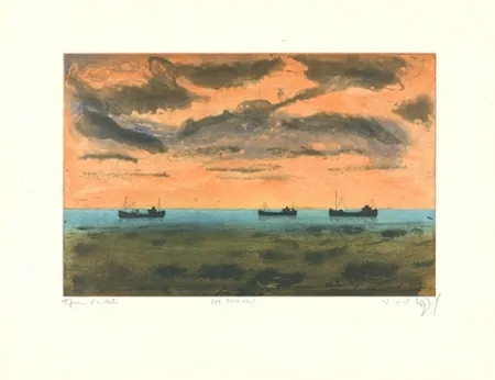 Eau-Forte Et Aquatinte Rigal J.j.j. - Thonniers au large de Rosas