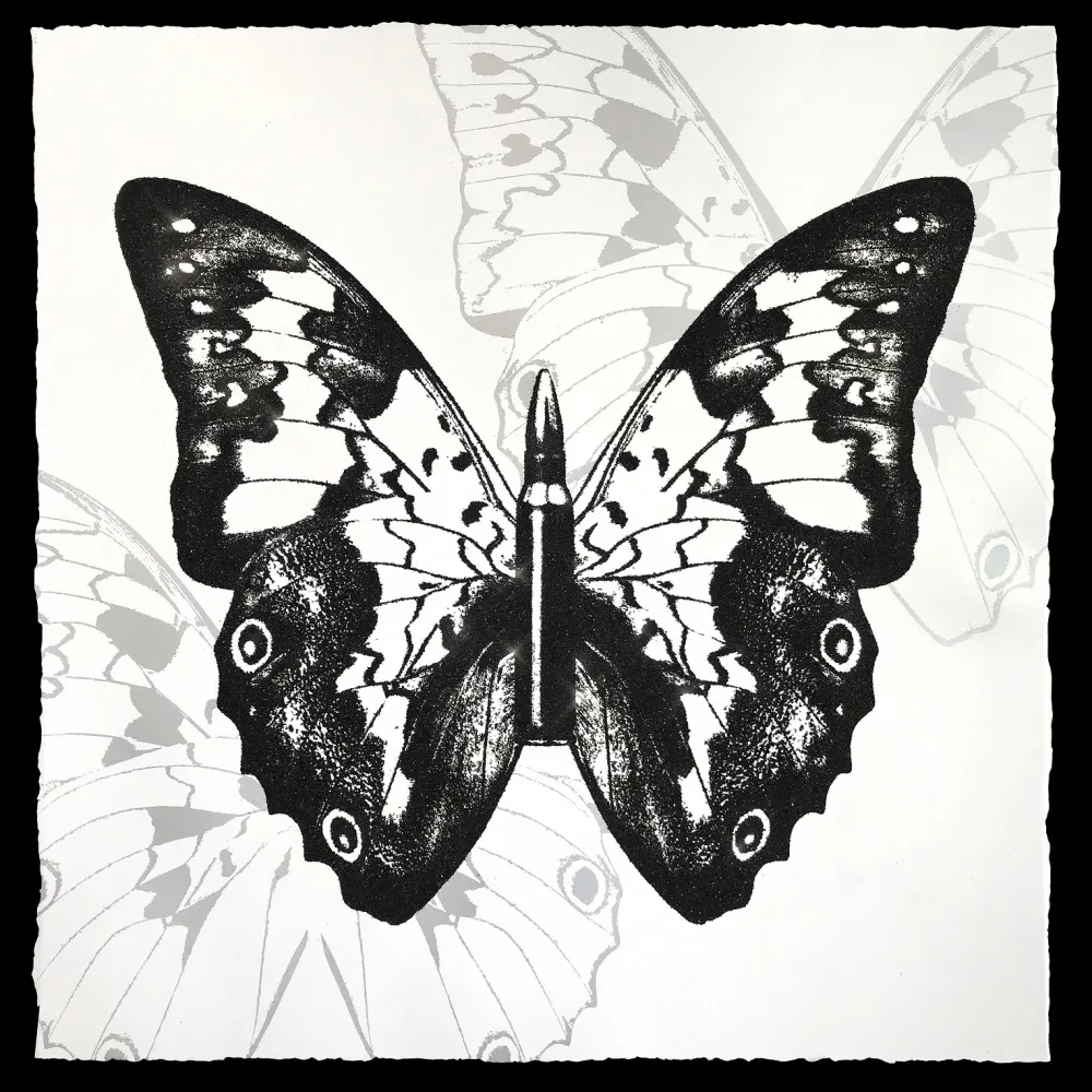 Sérigraphie Robierb - Black Butterfly on White