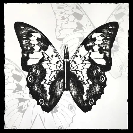 Sérigraphie Robierb - Black Butterfly on White