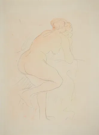 Lithographie Rodin - Nu appuyé sur un fauteuil