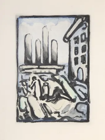 Eau-Forte Et Aquatinte Rouault - Christ Au Faubourg