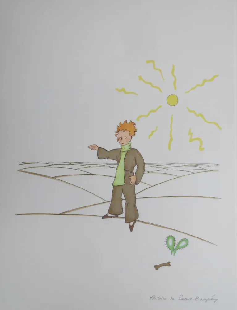 Lithographie Saint-Exupéry - Le petit prince dans le désert