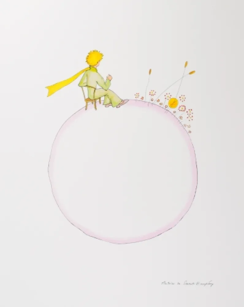 Lithographie Saint-Exupéry - Le Petit Prince et le coucher de soleil