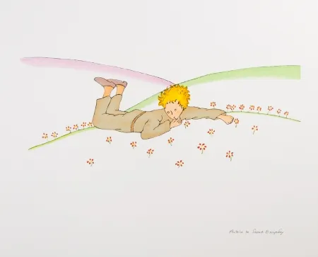 Lithographie Saint-Exupéry - Le Petit Prince parmi les fleurs