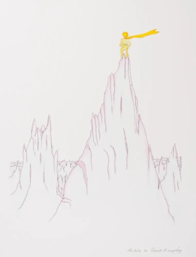 Lithographie Saint-Exupéry - Le Petit Prince sur les cimes