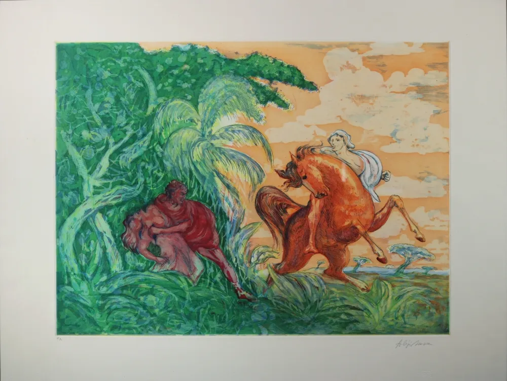 Eau-Forte Sassu - Lopez De Aguirre uccide la figlia en Barquisimeto