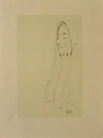 Gravure Sauer - Femme aux yeux clos