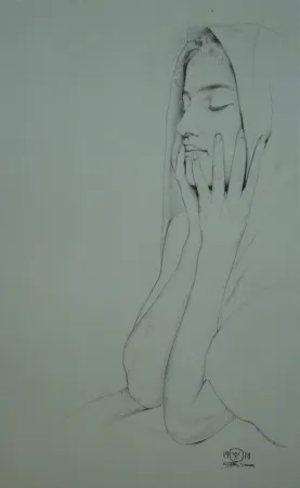 Lithographie Sauer - Profil aux yeux clos