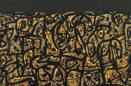 Lithographie Saura - Foule