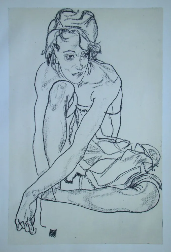 Sérigraphie Schiele (After) - Sitzende junge Frau