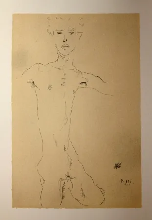 Lithographie Schiele - AUTOPORTRAIT / SELF-PORTRAIT - Lithographie / Lithograph - 1912