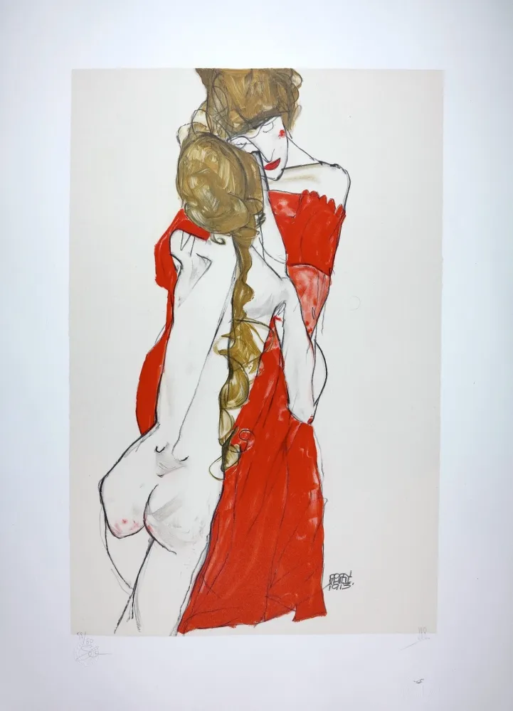 Lithographie Schiele - La Mère & la fille / Mother and Daughter - 1913