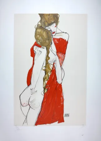 Lithographie Schiele - La Mère & la fille / Mother and Daughter - 1913