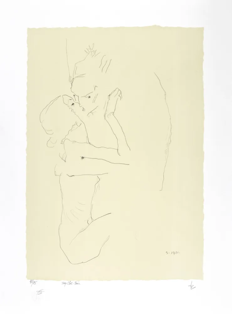 Lithographie Schiele - Le baiser, 1911 | The kiss, 1911
