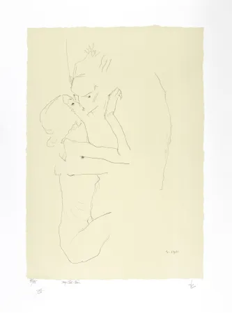 Lithographie Schiele - Le baiser, 1911 | The kiss, 1911