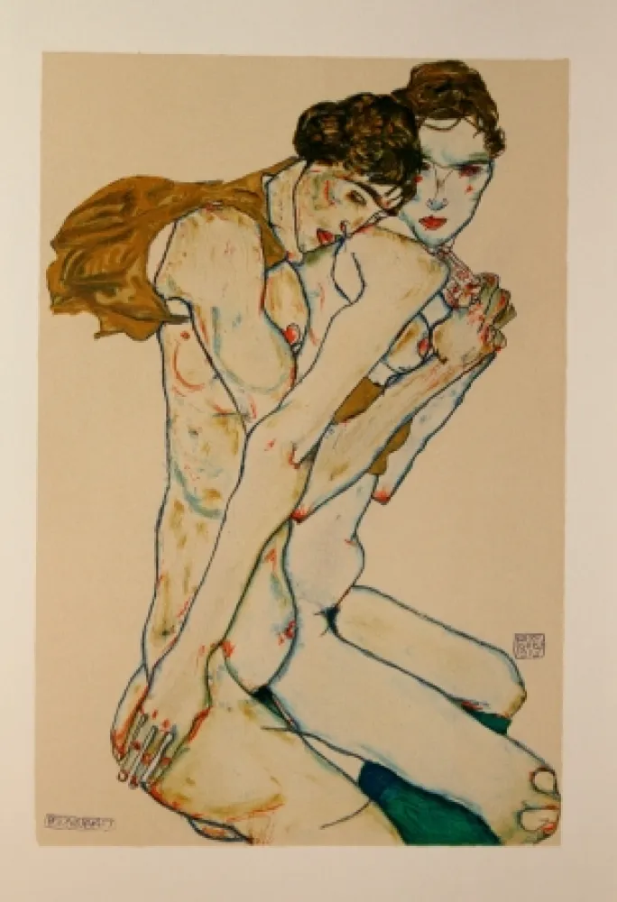 Lithographie Schiele - LES 2 AMIES / FRIENDSHIP - Lithographie / Lithograph - 1913