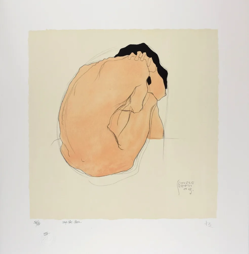 Lithographie Schiele - L'Homme aux cheveux noirs, 1909 | Black-Haired Man, 1909