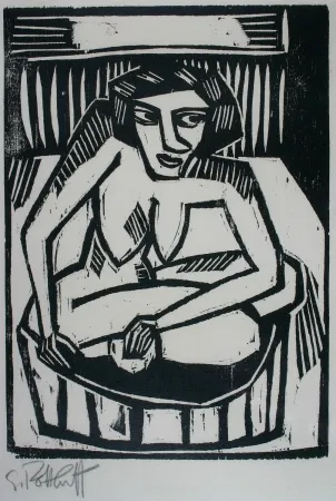 Gravure Sur Bois Schmidt-Rottluff - Frau in der Wanne (Woman in Bath)