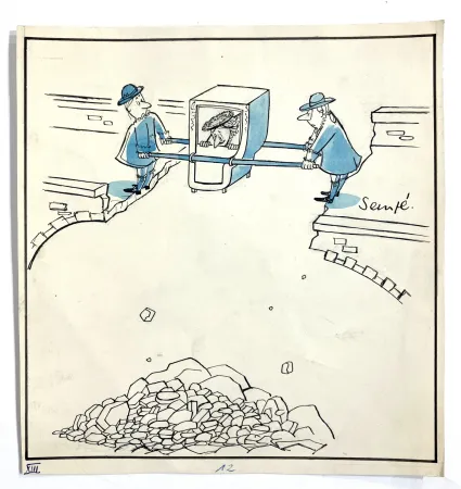 Aucune Technique Sempé - La chaise à porteur. Circa 1970