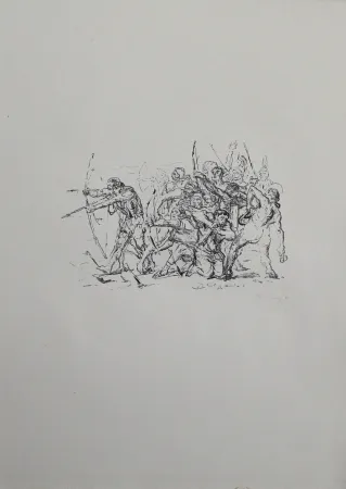 Lithographie Slevogt - Kampf der Hellenen gegen die Barbaren 