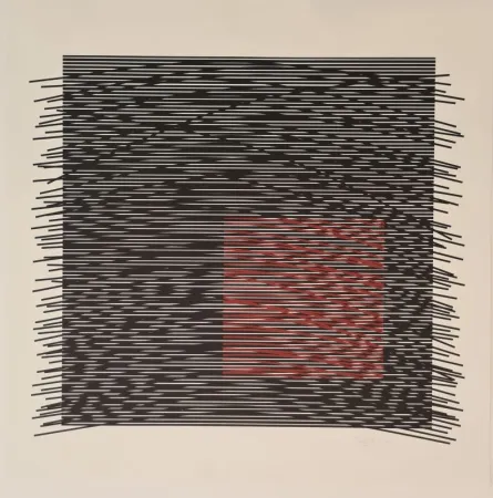 Sérigraphie Soto - Carré virtuel rouge à droite 