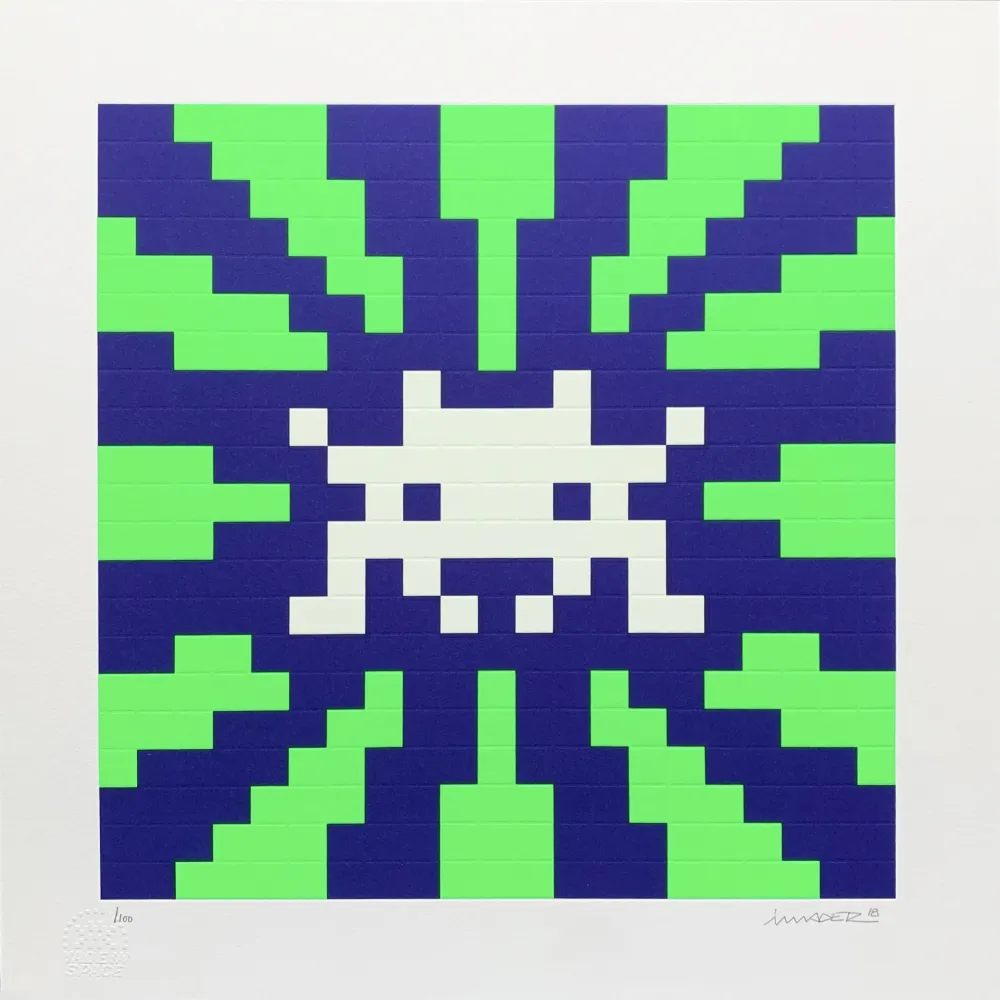 Sérigraphie Space Invader - Sunset (Blue & Green)