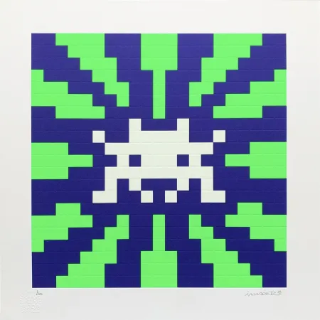 Sérigraphie Space Invader - Sunset (Blue & Green)