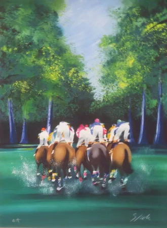 Lithographie Spahn - Course hippique