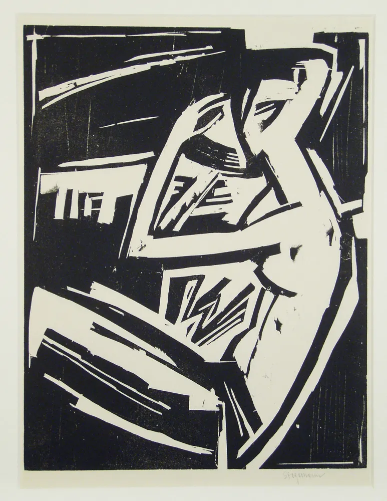 Gravure Sur Bois Stegemann - Nackte Frau sich kämmend (Naked woman combing her hair)