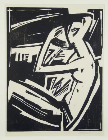 Gravure Sur Bois Stegemann - Nackte Frau sich kämmend (Naked woman combing her hair)