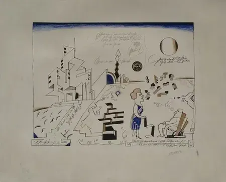 Lithographie Steinberg - Bauhaus circa 1970