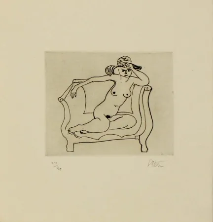 Gravure Stern - Dame au salon