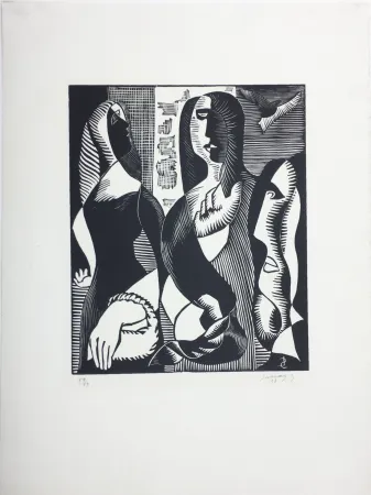 Gravure Sur Bois Survage - Femmes Cubistes (Paris, 1933)