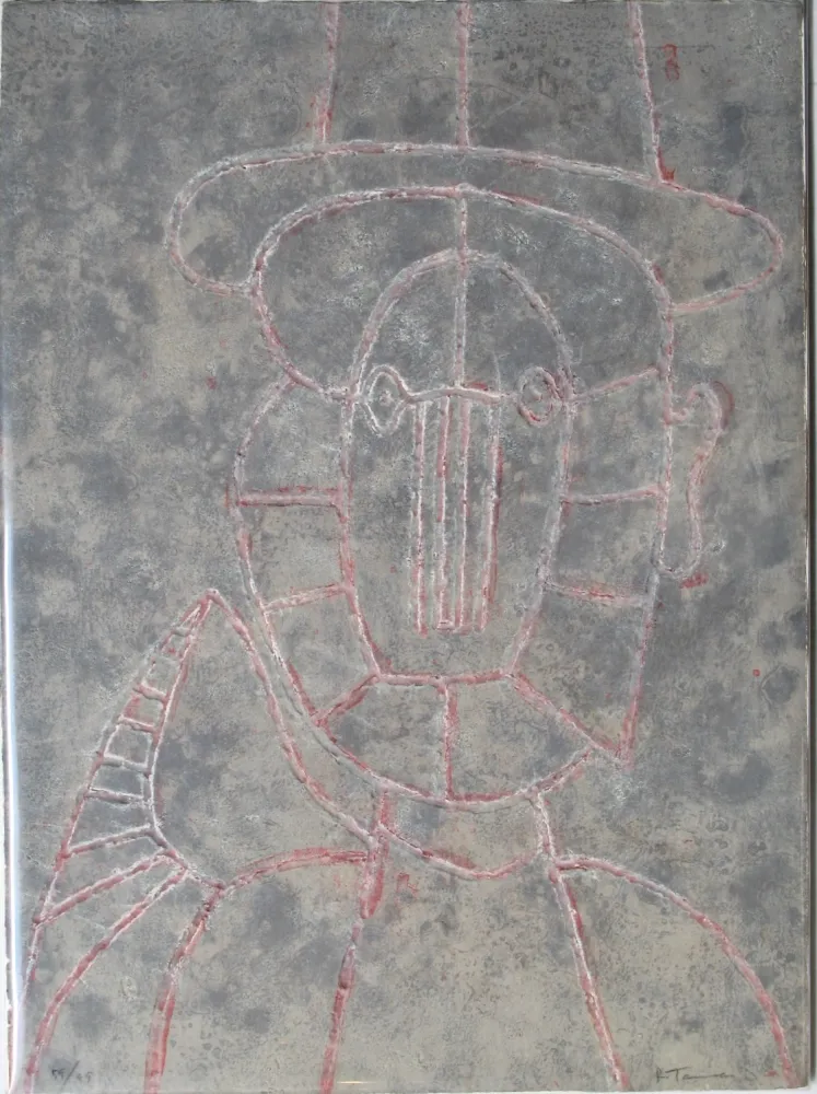 Gravure Tamayo - Cabeza en fondo gris