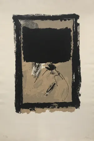 Gravure Tàpies - Rectangle Noir et Collage