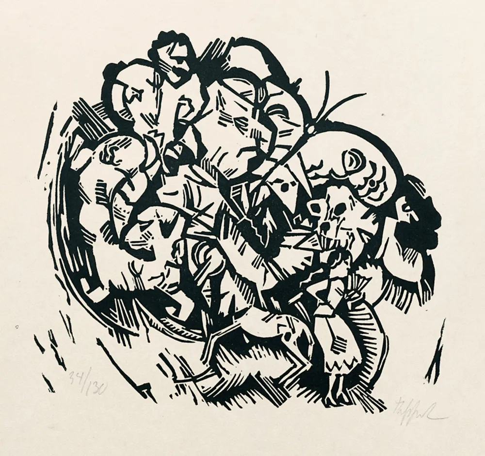 Gravure Sur Bois Tappert - Paar und Traumtiere (Couple and Dream Animals)