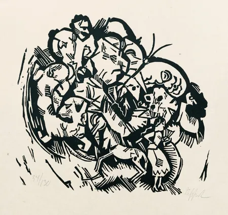 Gravure Sur Bois Tappert - Paar und Traumtiere (Couple and Dream Animals)