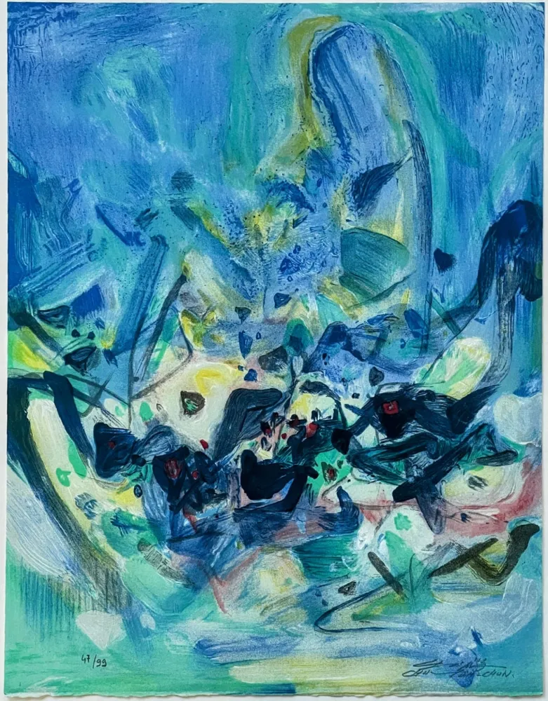 Lithographie Teh-Chun - Saison bleue (Planche V) 