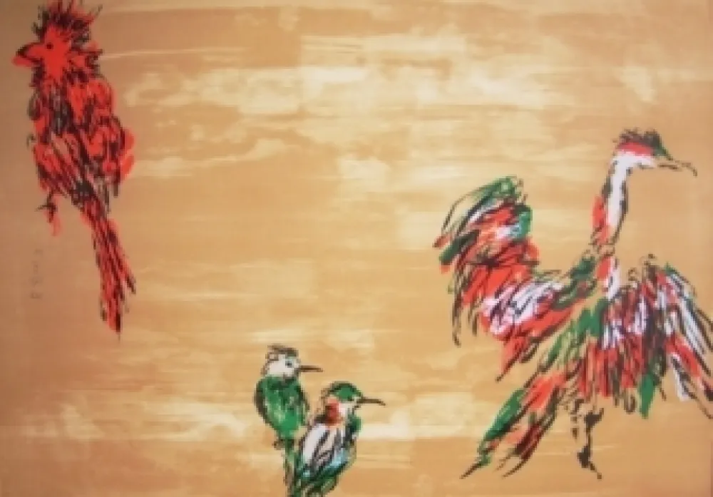Lithographie Tian-Tian - Treasure birds 3