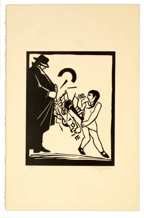 Linogravure Topor - Exhibitionniste cubiste