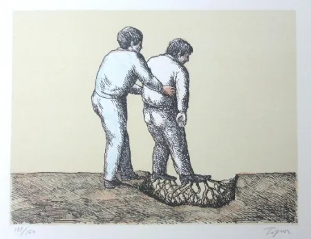 Lithographie Topor - L'Homme Déraciné